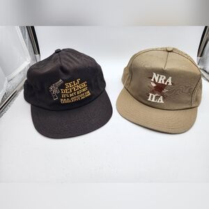 Lot of (2) VTG NRA ILA Self Defense Adjustable Ball Cap Style Hats- Made in USA